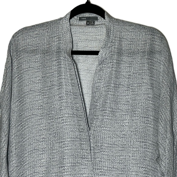 Vince Silk Gray Cable Knit Patterned Off-Shoulder Pullover Blouse with V-Neck, M - Picture 5 of 12